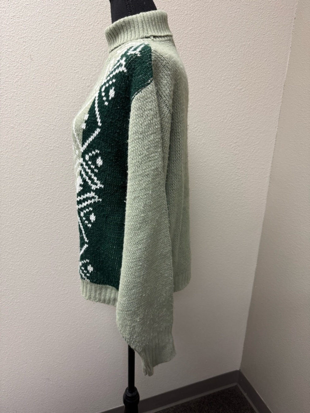 Vintage Puritan Ski Sweater Green Turtleneck Nordic Fair Isle Medium USA - Picture 4 of 8